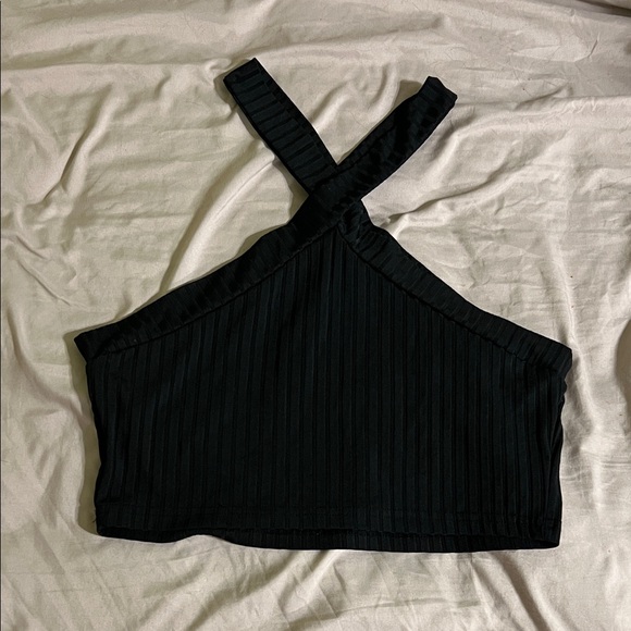 Wild Honey Red and Orange Striped Crop Top with Black Cross-Strap Top - Picture 5 of 6